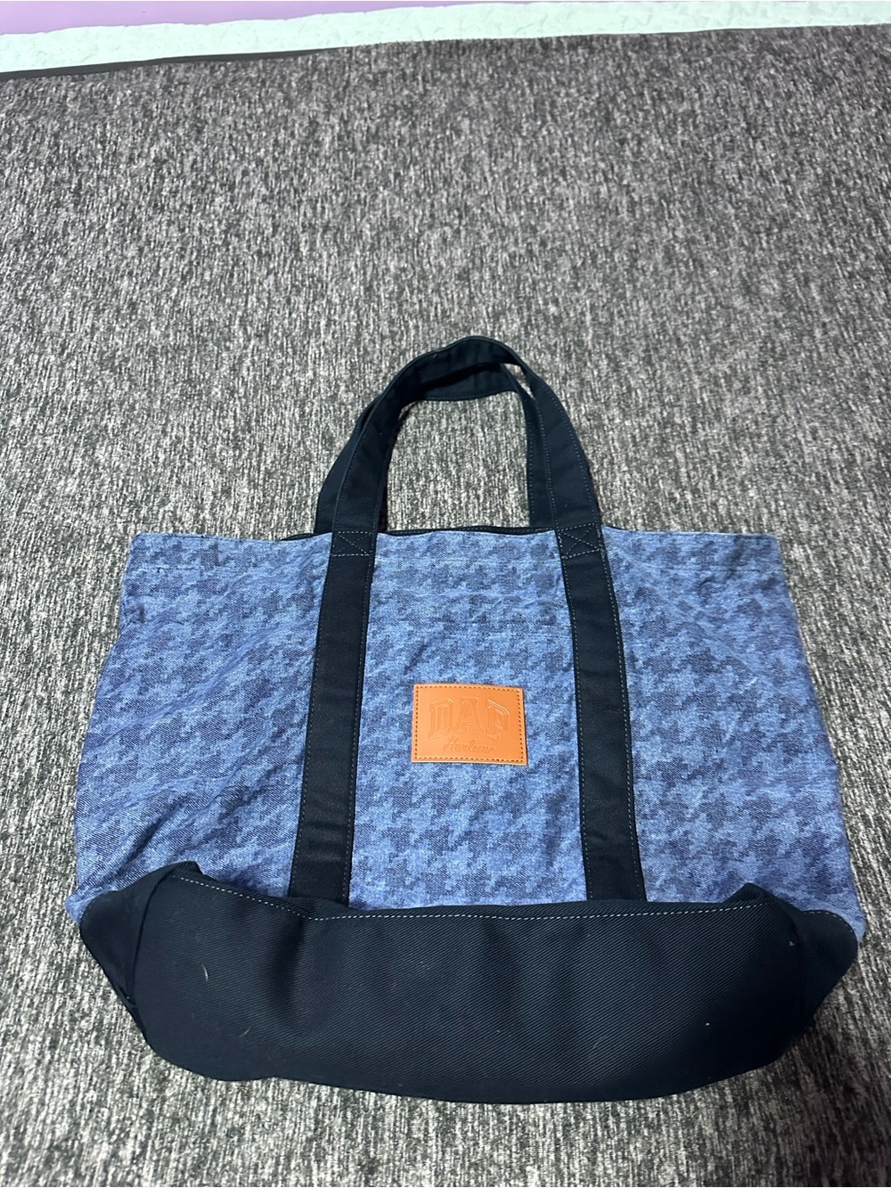 CLOSET CLOSING GAP X DAP Blue Houndstooth Canvas Tote Bag with NavyTrim